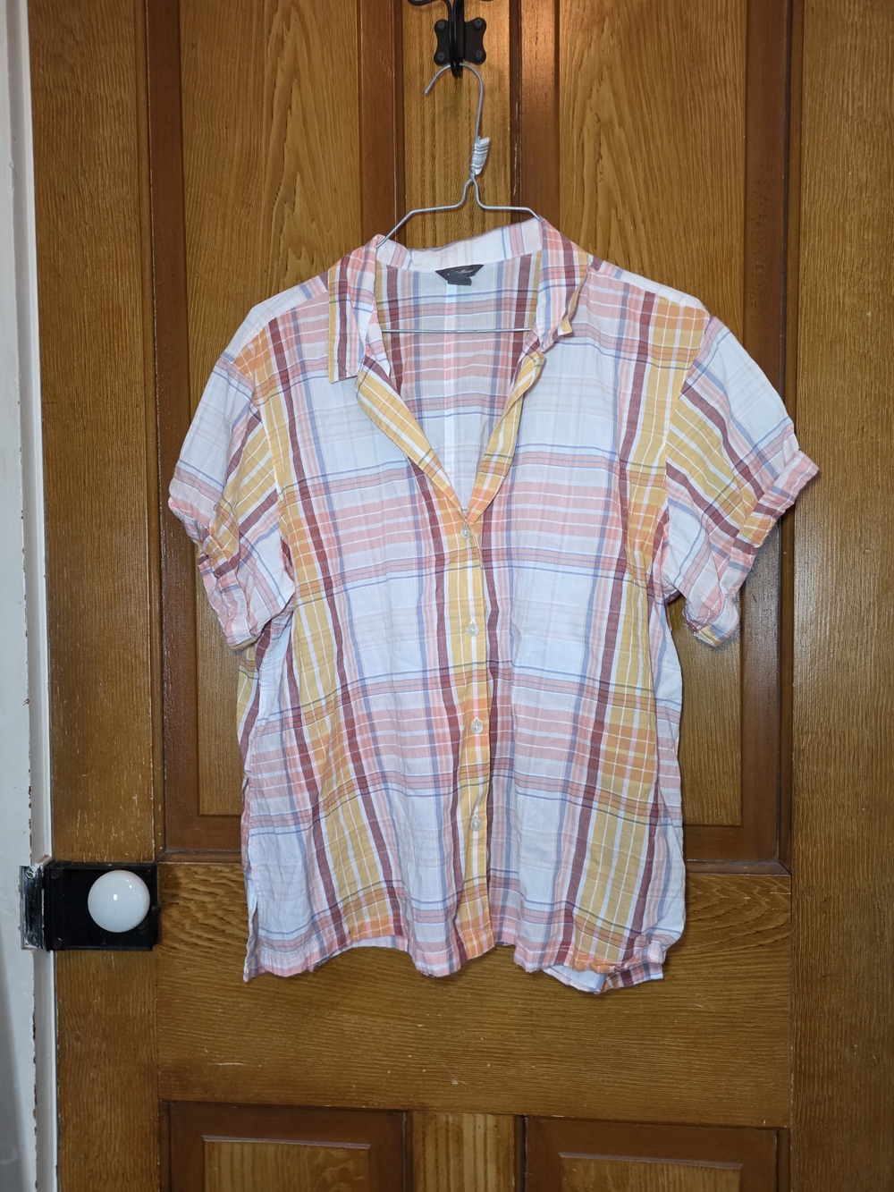 Eddie Bauer Short-Sleeve Plaid Button-Down - Pink, Yellow & White